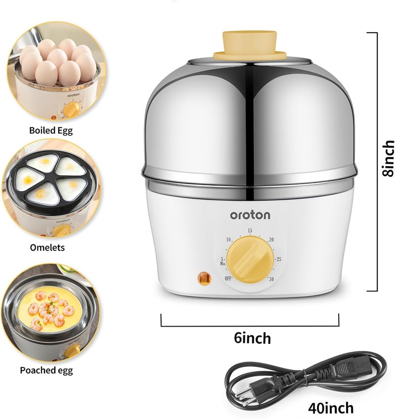 oroton 9-Egg 304 Stainless Steel Egg Cooker – Steam & Boil Eggs with Timer, Automatic Shut-Off & 3 Cooking Modes (Hard/Medium/Soft)​ - Image 2